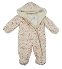 Smetanová šusťáková zimní kombinéza s kytičkami Nutmeg