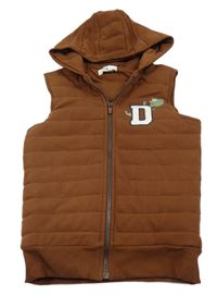 Hnědá tepláková zateplená vesta s dinosaurem kapucí C&A