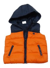 Oranžovo-tmavomodrá šusťáková zateplená vesta s kapucí F&F