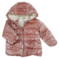 Růžová šusťáková prošívaná zimní bunda s kapucí Tex