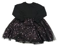 Černé teplákové šaty s tylovou sukní s flitry Next 