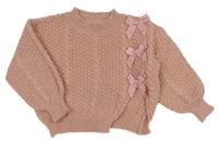 Světlerůžový vzorovaný oversize svetr s mašličkami Shein