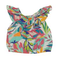 Bílo-barevná vzorovaná halenka s lodičkovým výstřihem 