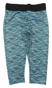 Tyrkysovo-černo-bílé vzorované capri sportovní legíny Ergeenomixx