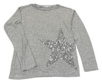 Šedý melírovaný svetr s hvězdičkou z flitrů Primark