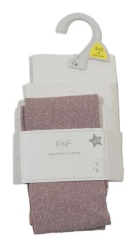 Nové - Růžovo-stříbrné silonové punčocháče F&F