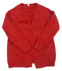 Červený chlupatý svetrový cardigan Tu