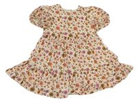 Smetanové plátěné šaty s kytičkami Mothercare