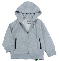 Světlešedá melírovaná tech fleece propínací mikina s číslem a kapucí Matalan