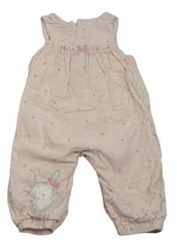 Světlerůžové manšestrové laclové podšité kalhoty se zajíčky a srdíčky a puntíky Mothercare