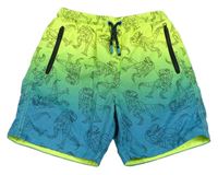 Žluto-zeleno-modré ombré plážové kraťasy s dinosaury F&F