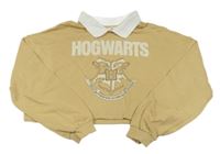 Světlehnědá crop mikina s erbem a nápisem - Harry Potter a bílým límečkem H&M