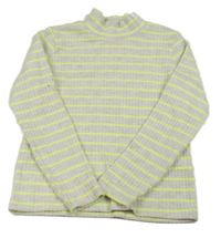 Světlešdo-neonově zelený pruhovaný melírovaný žebrovaný úpletový rolák H&M