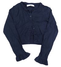 Tmavomodrý propínací crop svetr s volánky M&S