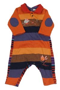 Pruhovaná zateplená kombinéza se zvířátky a límečkem catimini