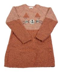 Pudrovo-cihlové melírované huňaté vlněné šaty s kočičkou Next