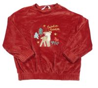 Červená plyšová mikina se sobem a stromečky M&S