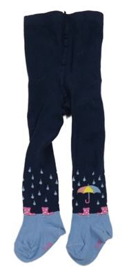 Tmavomodro-modré punčocháče s deštníky PUSBLU