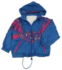 Petrolejovo-malinová šusťáková jarní bunda se vzorem a ukrývací kapucí Formicula