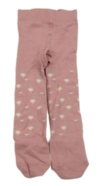 Starorůžové punčocháče s kytičkami 