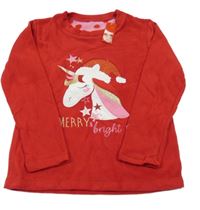 Nové - červená fleecová pyžamová mikina s jednorožcem St. Bernard