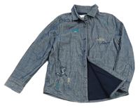 Tmavomodrá manšestrová podšitá košilová bunda s obrázky M&S