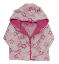 Růžovo-bílá plyšová bunda s hvězdičkami a kapucí s oušky Ergee