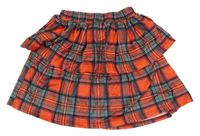 Červeno-khaki-černo-bílá kostkovaná vrstvená sukně