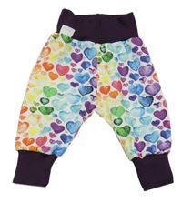 Bílo-lilkové turecké tepláky s barevnými srdíčky JUNA&JUNO