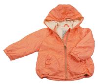 Lososová puntíkatá šusťáková jarní parka s mašličkami a kapucí