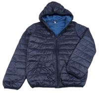 Tmavomodrá prošívaná šusťáková přechodová bunda s kapucí 