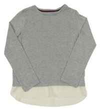 Šedo-stříbrné melírované úpletové mikinotriko s bílým šifonovým volánkem F&F