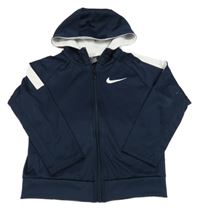 Tmavomodro-bílá propínací sportovní mikina s logem a kapucí Nike