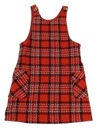 Červeno-černo-bílo-tmavozelené kostkované cargo vlněné šaty Matalan