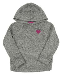 Šedo-bílo-černá melírovaná pletená mikina se srdíčkem a kapucí jumping beans