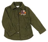 Tmavokhaki riflová parka s nápisy a límečkem name it.