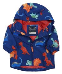 Tmavomodrá šusťáková jarní bunda s dinosaury a kapucí Next