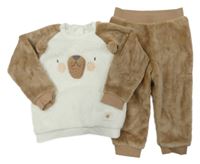 2Set - Bílo-hnědá plyšová mikina s medvídkem + kalhoty Matalan