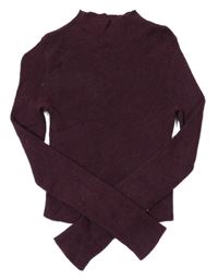Tmavovínový melírovaný žebrovaný svetrový crop rolák New Look