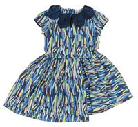 Tmavomodro-barevné vzorované šaty s límečkem 