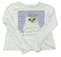 Bílé crop triko s kočičkou H&M