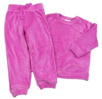 2set- Růžová plyšová mikina s nápisy + Domácí kalhoty zn. Next