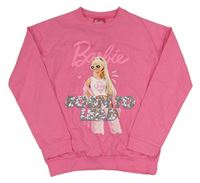 Růžová mikina s Barbie a nápisem z flitrů