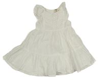 Bílé plátěné šaty s madeirou a volánky B´Gosh