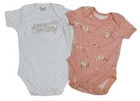 2x body - růžové květované s králíky + bílé s nápisem