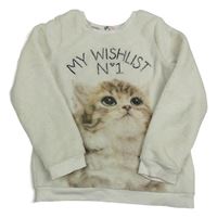 Smetanová chlupatá mikina s kočkou H&M