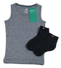2set - Tmavomodré pruhované tílko + černé ponožky Tommy Hilfiger