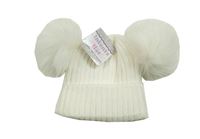 Nové - Smetanová žebrovaná pletená čepice s bambulemi