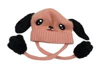 Růžová pletená čepice s oušky - pes