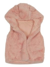 Růžová kožešinová podšitá vesta s kapucí Dunnes